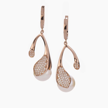 Inverted Tulip Pearl and Diamond Jewelry Earrings